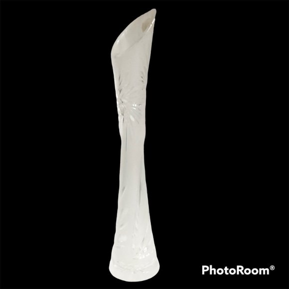 Vintage LESWAL Etched Vase Hand Cut Lead Crystal SWUNG Art Glass Made in Poland - Picture 5 of 16